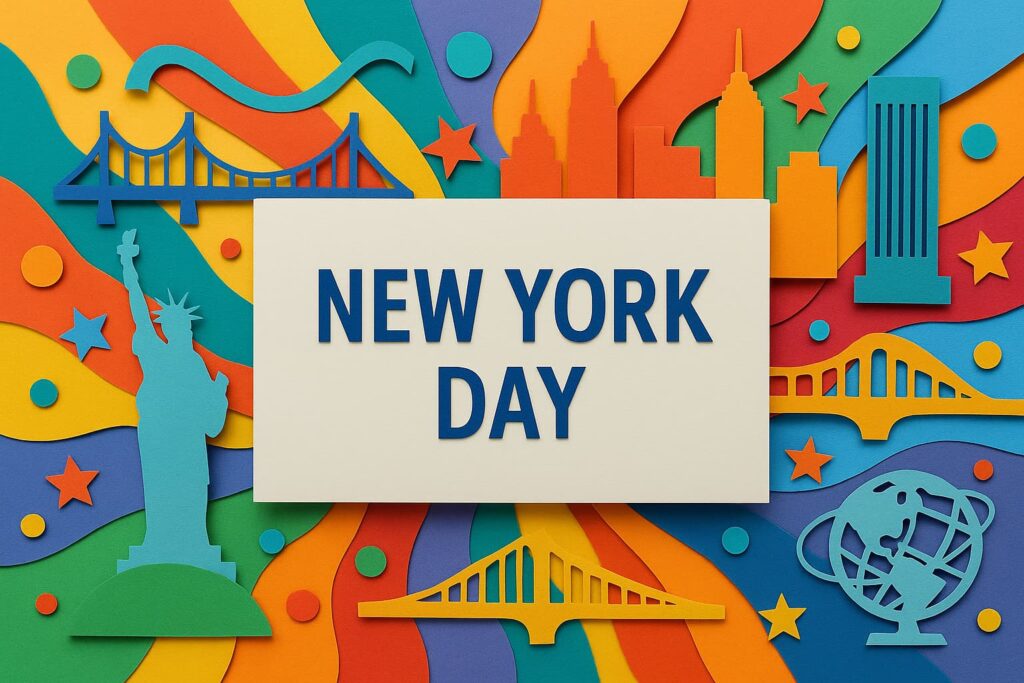 ニューヨークの日の歴史と都市文化を祝うカラフルなデザイン