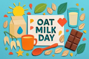 10月23日のオーツミルクの日を祝う、オーツミルクの魅力や健康効果に焦点を当てたデザイン