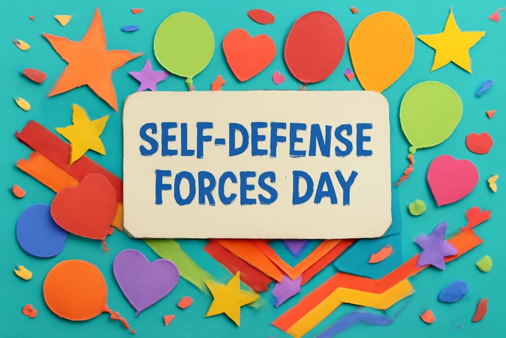 自衛隊記念日(11月1日)を祝うメッセージカードとカラフルな装飾