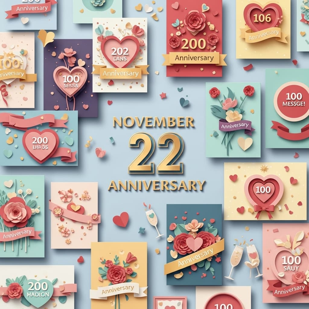 11月22日の記念日「いい夫婦の日」「小雪」などを象徴するカラフルなイラストと記念日メッセージカード