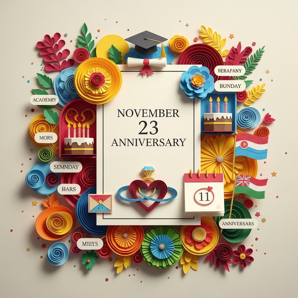 11月23日の記念日、勤労感謝の日やいい夫妻の日など心温まる行事を彩るカラフルなメッセージカードのイメージ