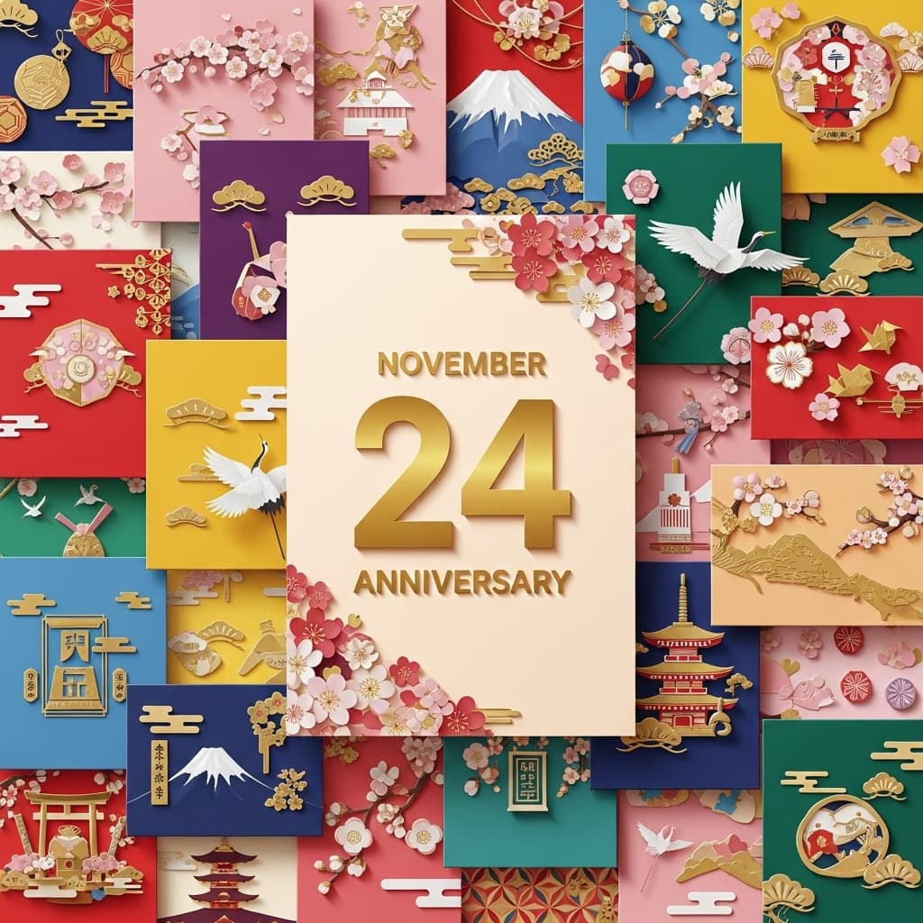 11月24日の記念日であるオペラ記念日や和食の日などを象徴するカラフルなイラスト