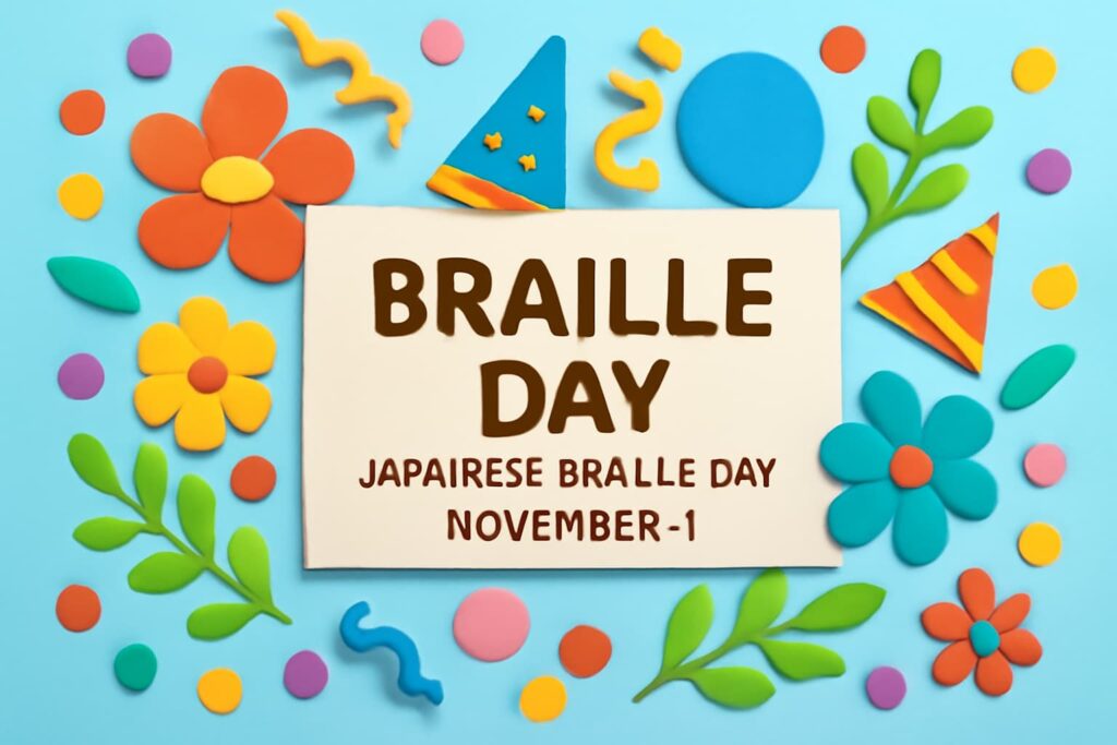 11月1日の点字の日・日本点字制定記念日を祝うカラフルなデザインのメッセージカード