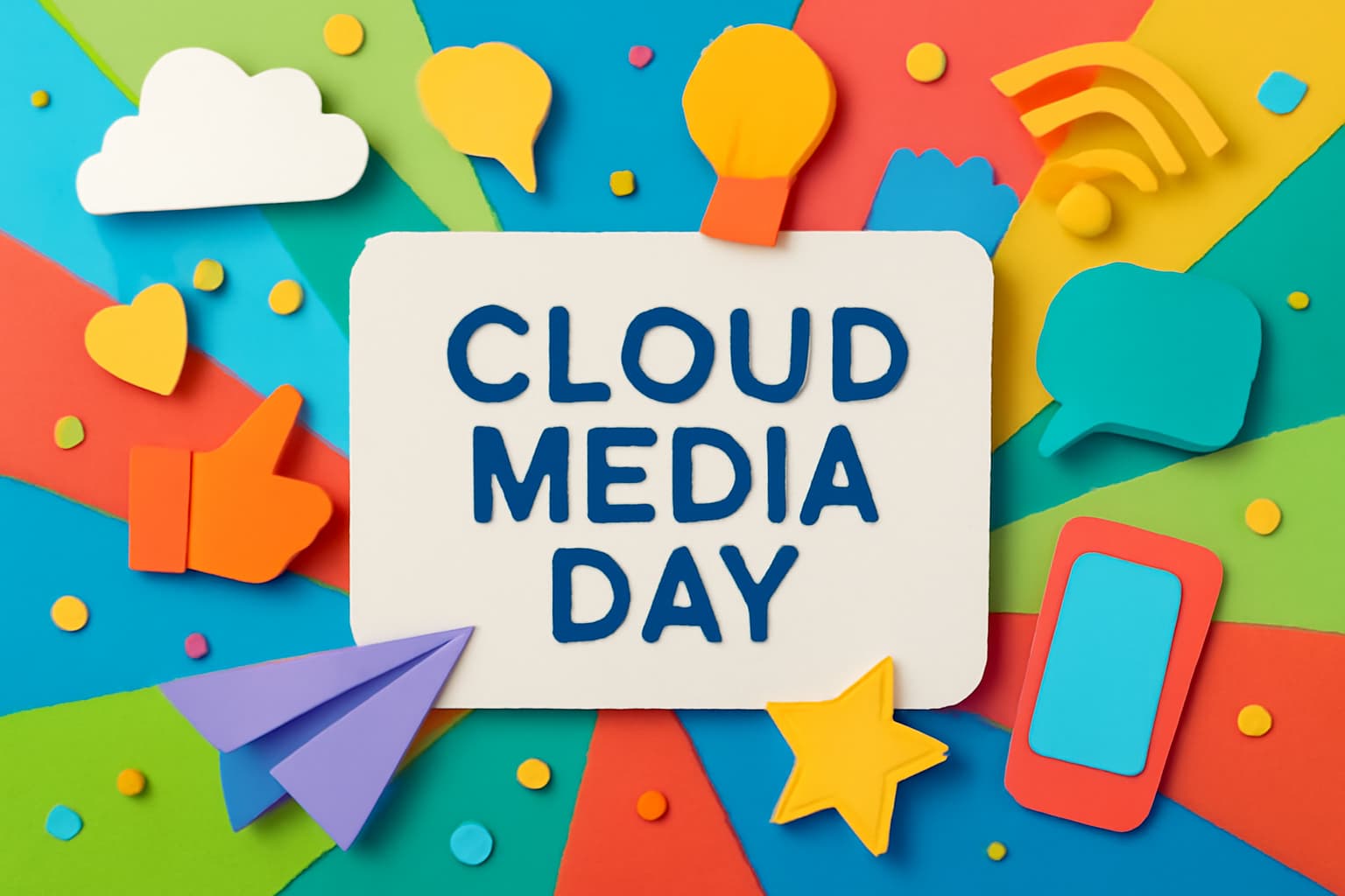 クラウドメディアの日(9月9日)を祝う記念日として、情報発信の新しい力を象徴するデザイン。