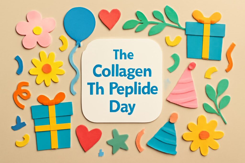 「コラーゲン・トリペプチドの日」について解説したブログのサムネイル。ゼライス株式会社とコラーゲンの健康・美容効果に焦点を当て、記念日やその由来を紹介。