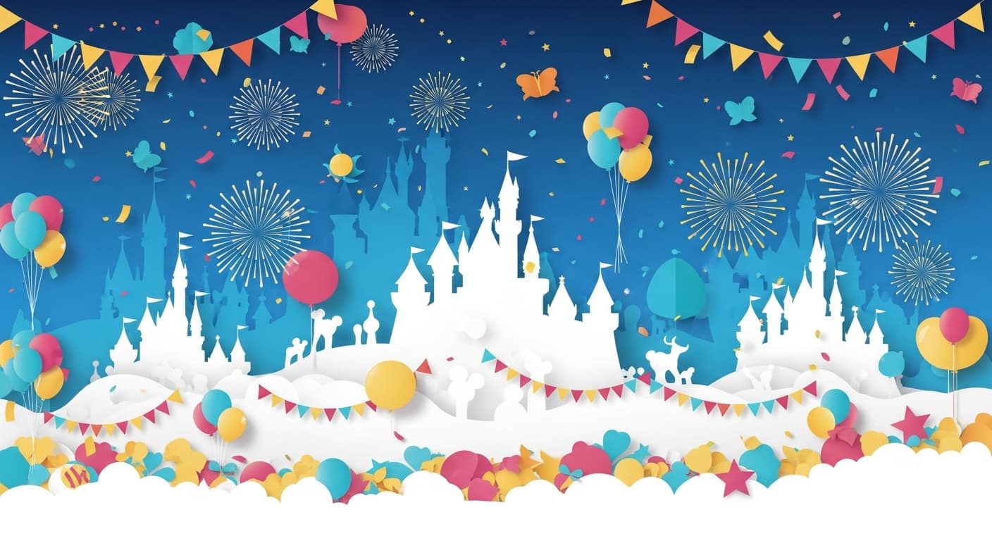 ディズニーキャラクターの誕生日や開園日など、記念日情報を月別にまとめたカラフルなイメージ