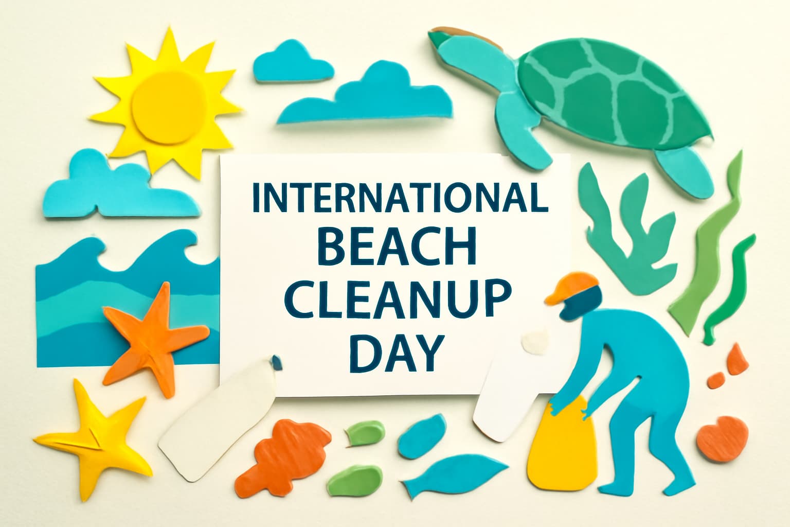 国際ビーチクリーンアップデーに参加し、海岸のゴミを拾う活動を紹介。海洋ゴミ問題に対する取り組みと環境保護の重要性を伝える。