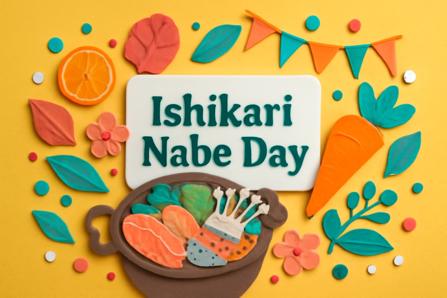 9月15日の石狩鍋記念日を祝う、北海道の郷土料理「石狩鍋」の魅力を伝えるカラフルなビジュアル