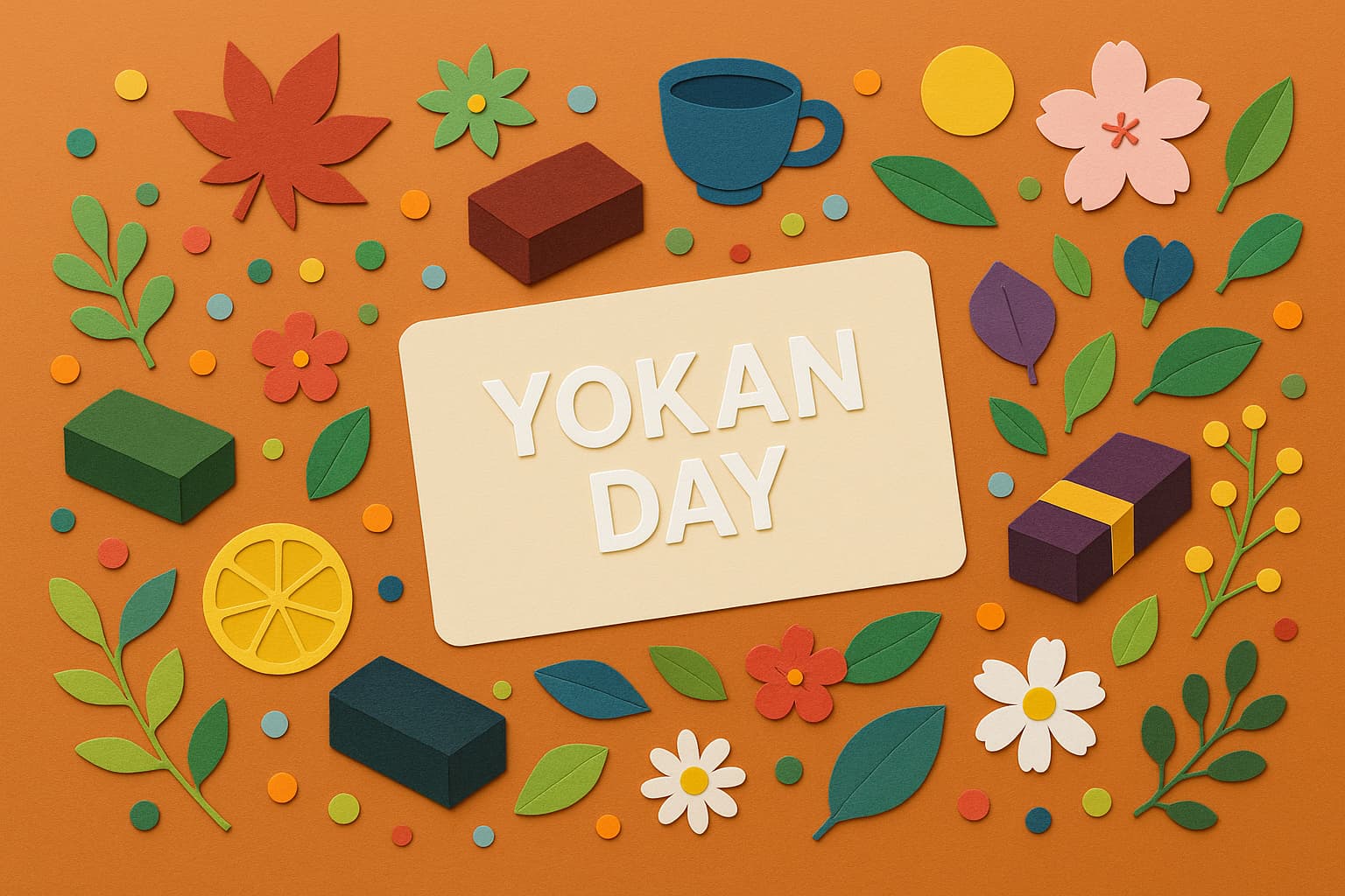 ようかんの日にちなんだ記念日と和菓子文化を伝えるカラフルなペーパーアート