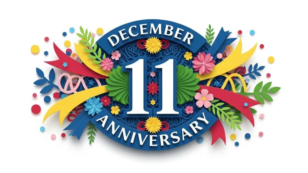 12月11日の記念日一覧に関連するカラフルで華やかなメッセージカード風ビジュアル