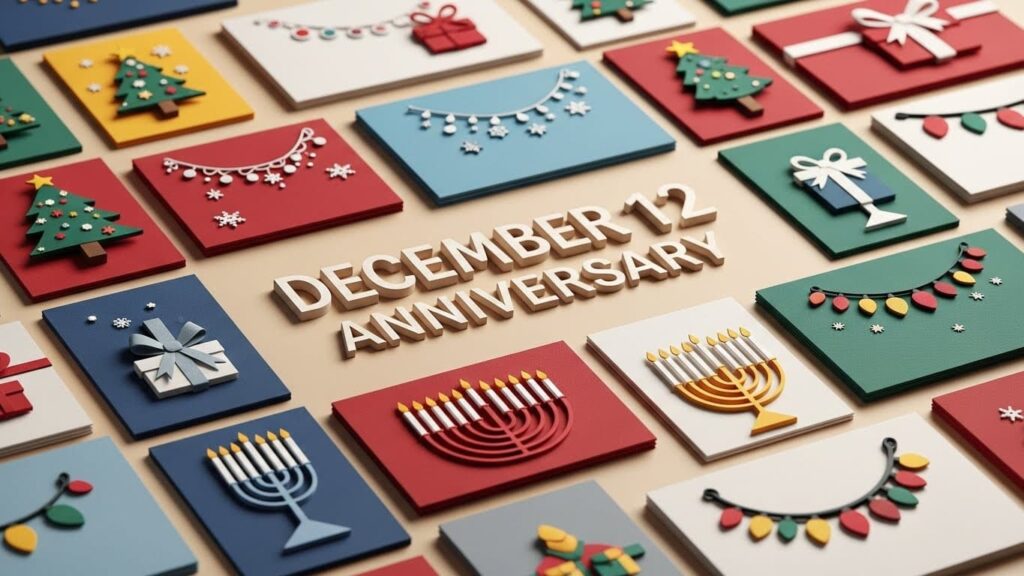 12月12日の記念日を紹介するカラフルなメッセージカードのイラスト