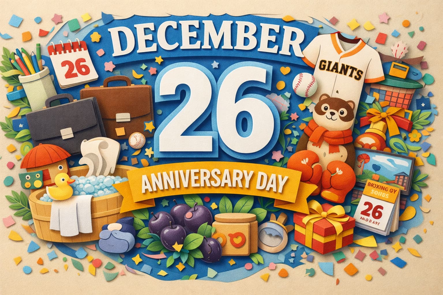 12月26日の記念日(御用納め・仕事納め、プロ野球誕生の日(ジャイアンツの日)、ボクシング・デー、有頂天家族の日、風呂の日、プルーンの日)を年末の節目と文化の交差点としてまとめた内容