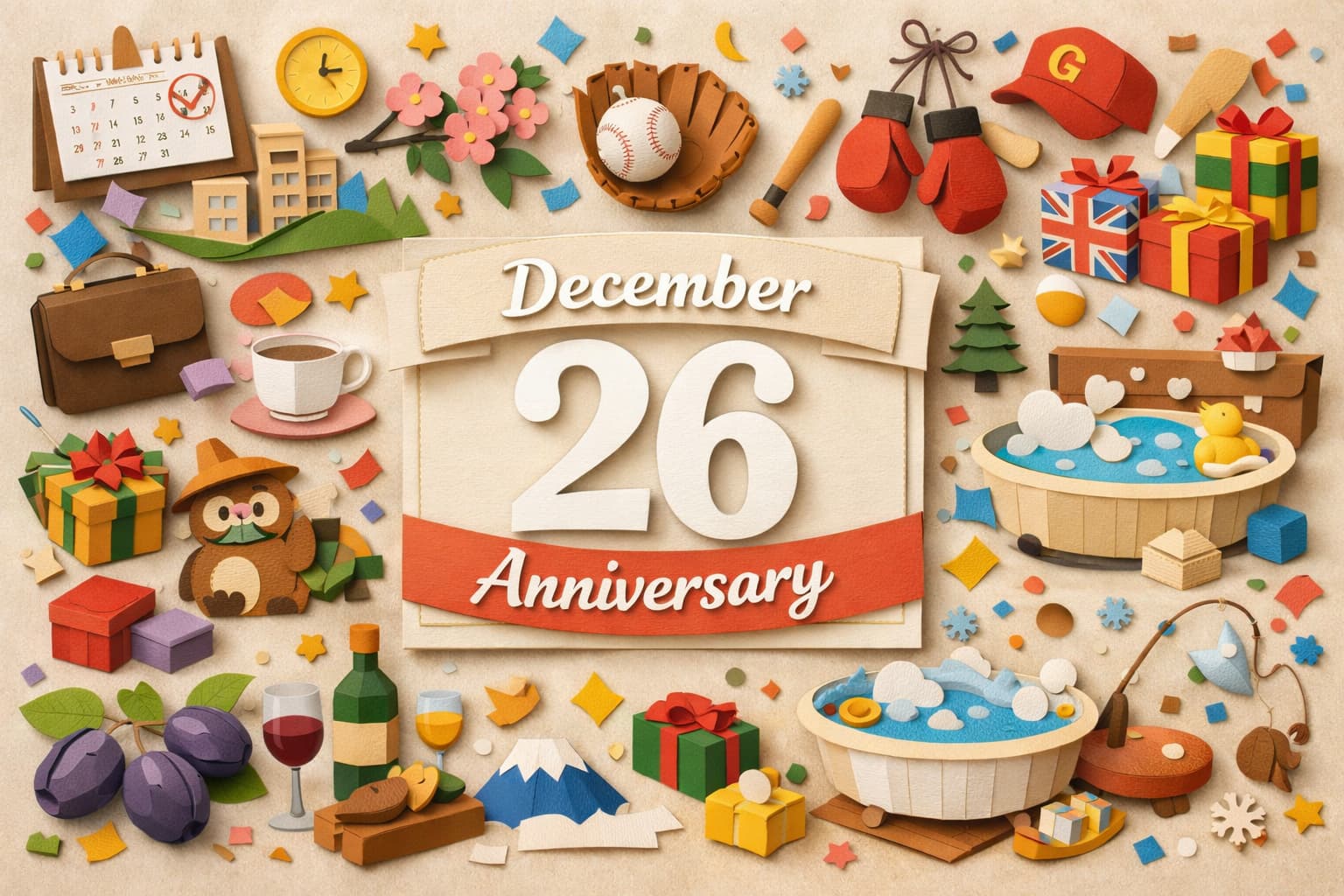12月26日は何の日かを解説する記念日ブログ用アイキャッチ。仕事納めや御用納め、プロ野球誕生の日、ボクシング・デーなど年末の主要な記念日をまとめた内容
