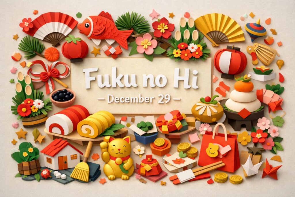 福の日は年末に福を呼び込む日。おせちや大掃除を通じて幸せな新年を迎える準備をする記念日。