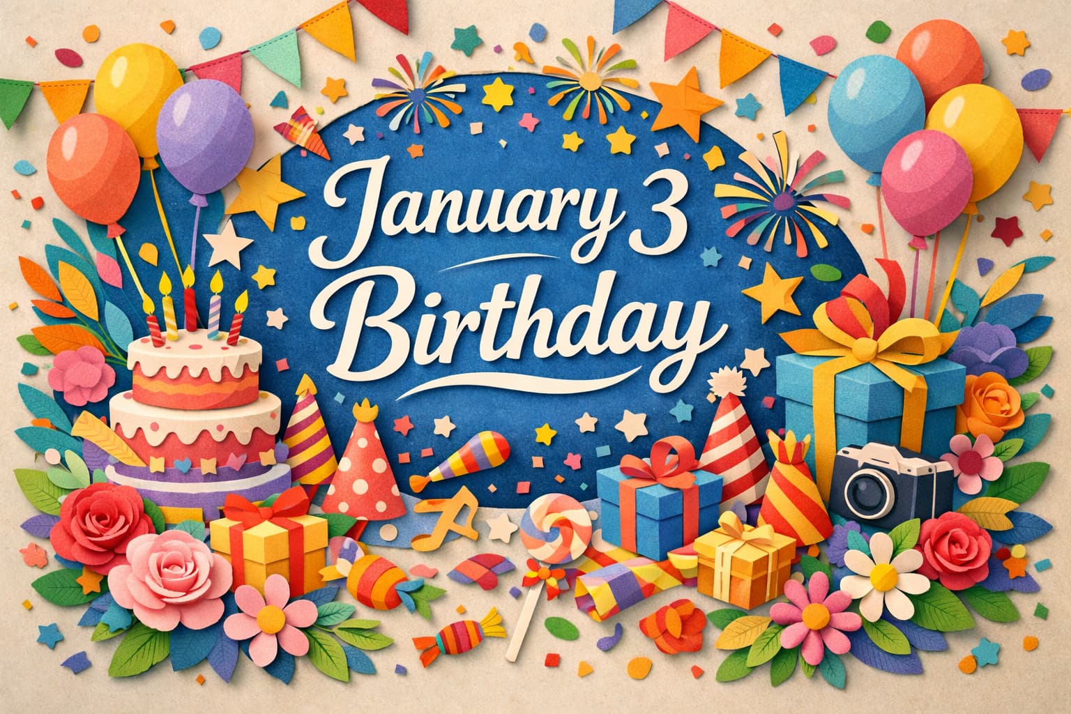 1月3日生まれの芸能人・有名人を一覧と詳しい解説で紹介。内村航平や松尾美佑をはじめ、俳優・アスリート・作家など幅広い人物の誕生日がわかる記事です。
