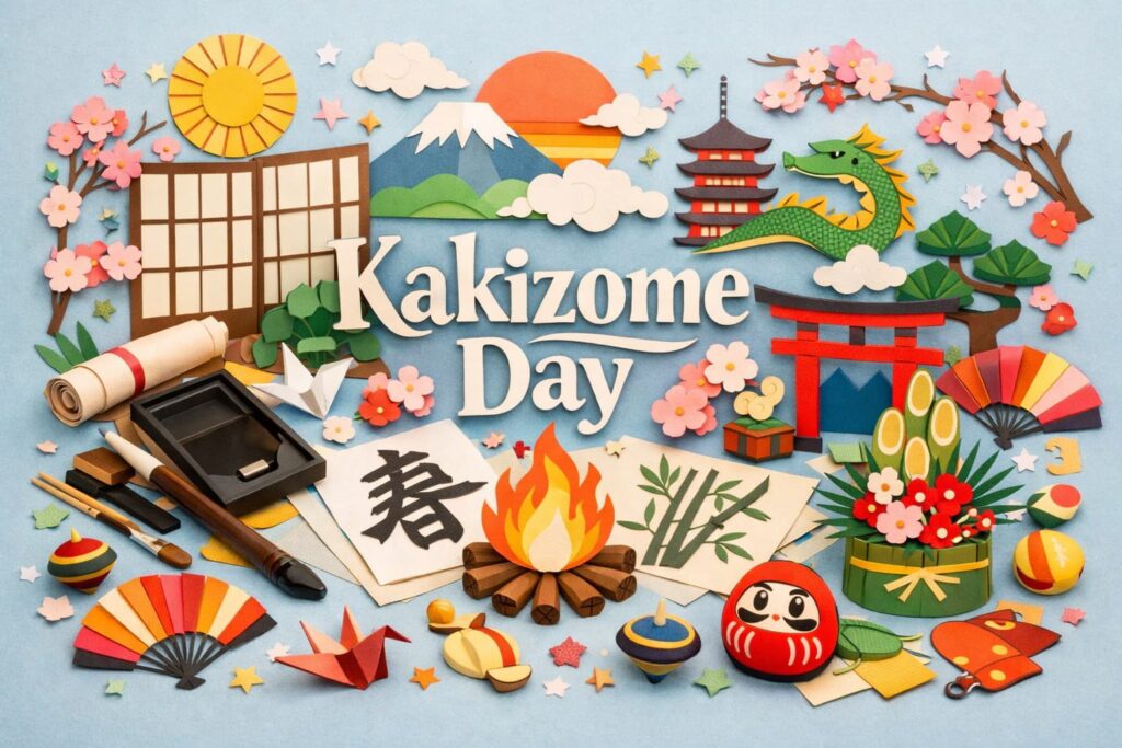 書き初めの意味や由来、左義長との関係、書く内容などを詳しく解説した新年の伝統行事ガイド