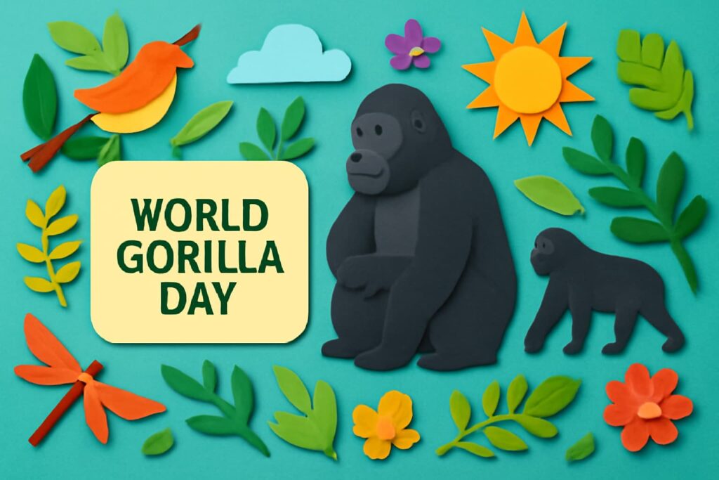 世界ゴリラの日（9月24日）にゴリラ保護活動の重要性を広めるための活動と、ダイアン・フォッシーの影響を伝える。