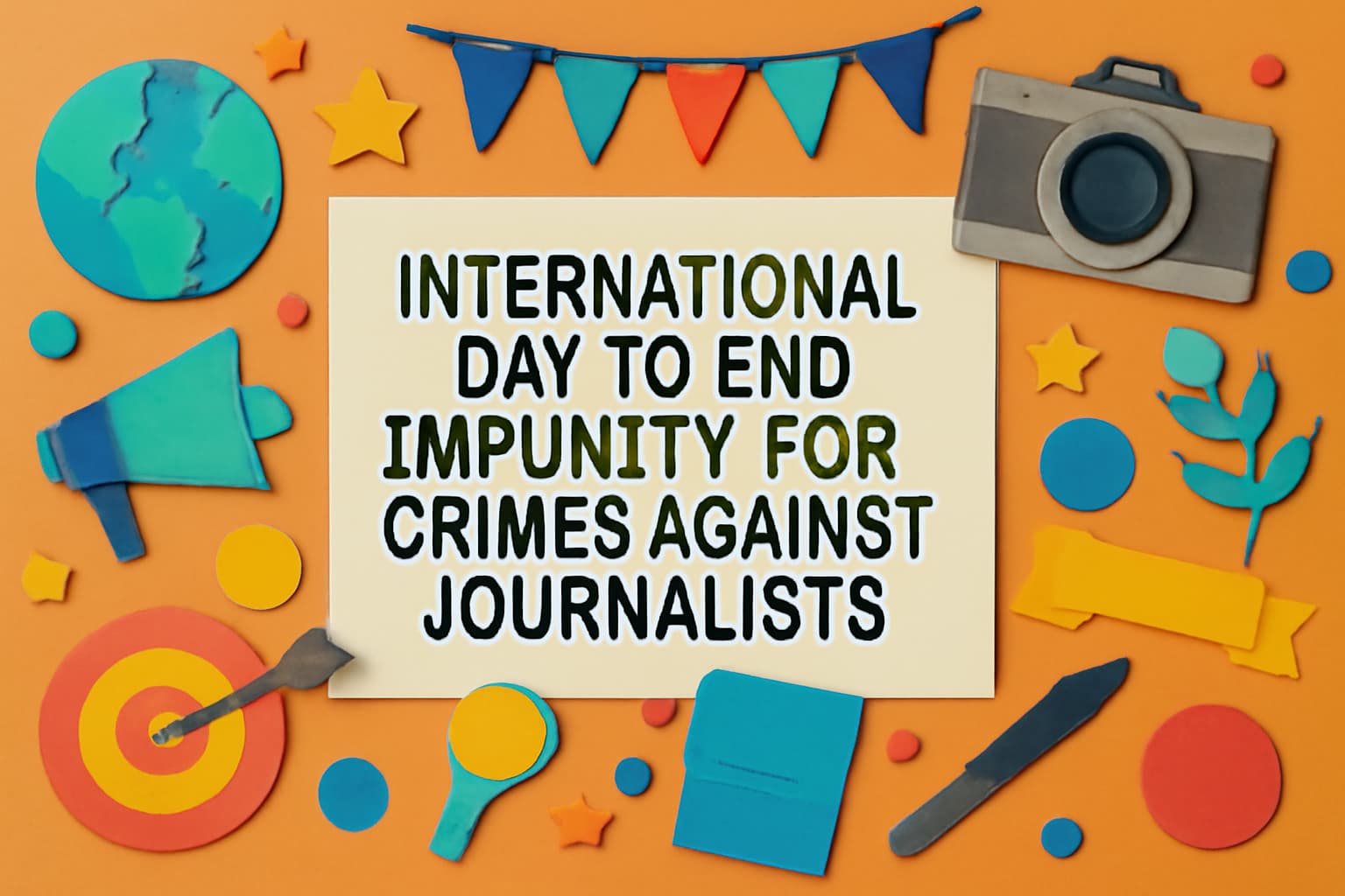 ジャーナリストの安全と報道の自由を守るための「ジャーナリストへの犯罪不処罰をなくす国際デー」の重要性を強調するビジュアル