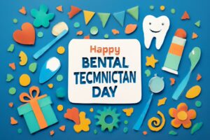 歯科技工士記念日（9月24日）を祝うメッセージとカラフルなデザイン、歯科技工士の仕事の重要性を伝える