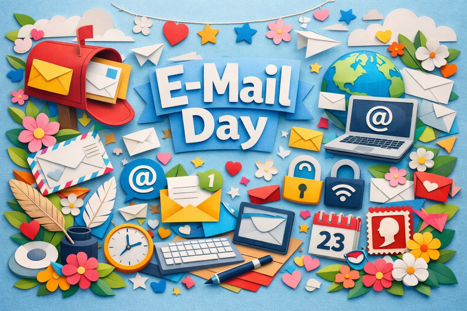 1月23日の電子メールの日は、いいふみの語呂合わせから誕生した記念日で、Eメール文化の普及を祝う日。