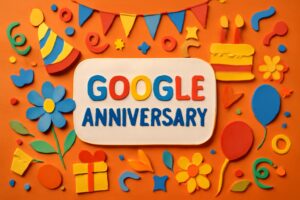 Google創立記念日（9月27日）を祝うカラフルで楽しいデザイン、Googleの誕生と影響を反映