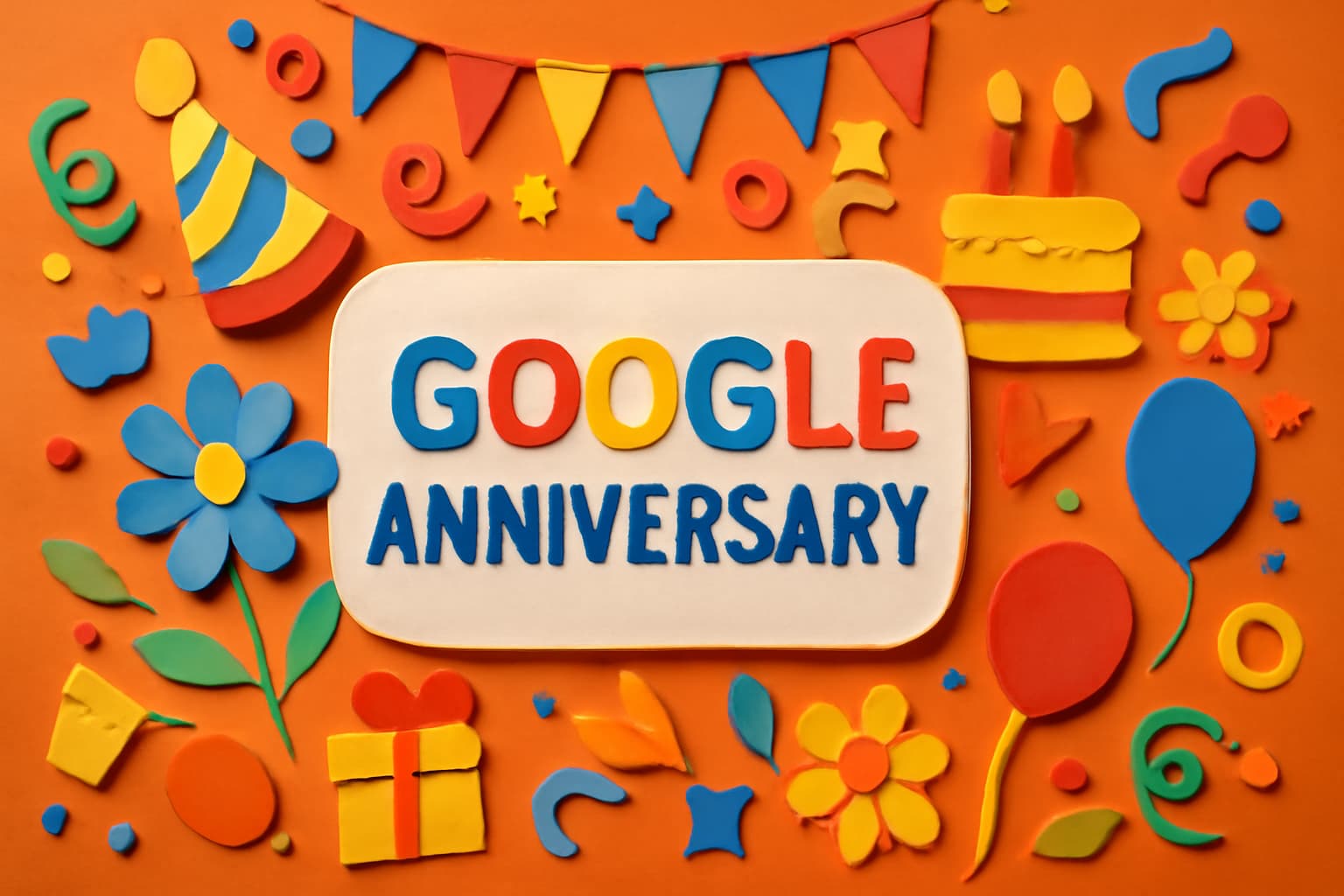 Google創立記念日(9月27日)を祝うカラフルで楽しいデザイン、Googleの誕生と影響を反映