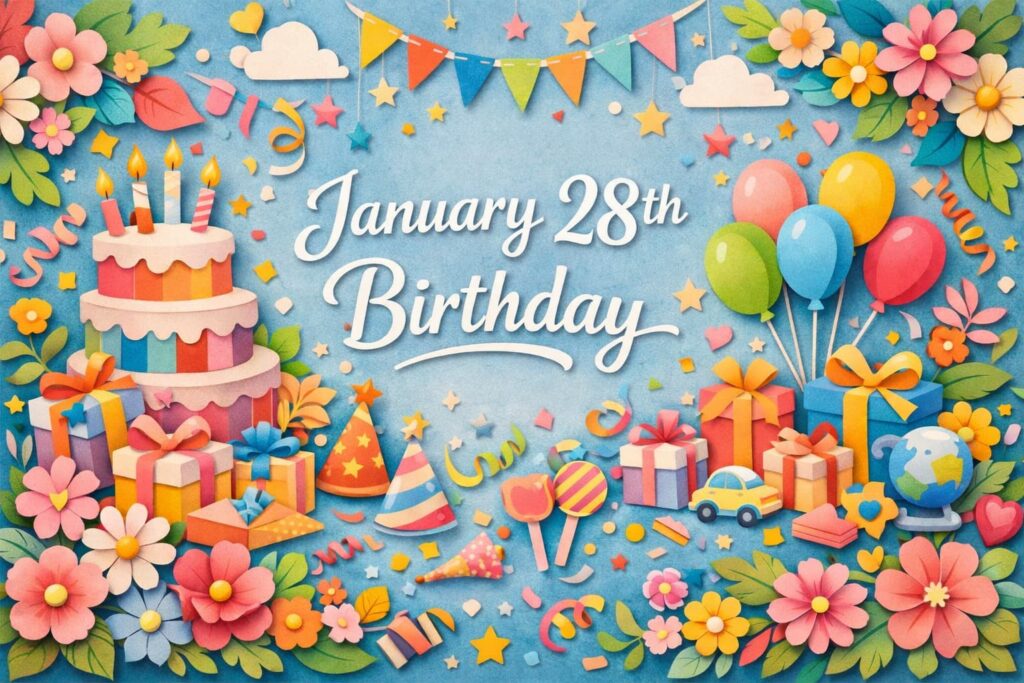 1月28日誕生日の芸能人・有名人を紹介するブログ用サムネイル、星野源や板垣李光人など多彩な分野の人物が集まる記念日
