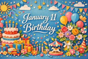 1月11日誕生日の芸能人・有名人を紹介するブログのサムネイル。松岡昌宏さん、深津絵里さん、浜口京子さん、ソン・イェジンさん、伊能忠敬を中心に、多彩な分野で活躍する人物が集う特別な日を表現