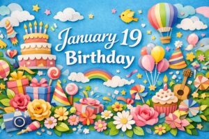 1月19日誕生日の芸能人・有名人を紹介するブログ記事のサムネイル。宇多田ヒカル、石川梨華、松任谷由実、松重豊、Coccoなど音楽と表現力で活躍する人物がわかる華やかな誕生日ビジュアル