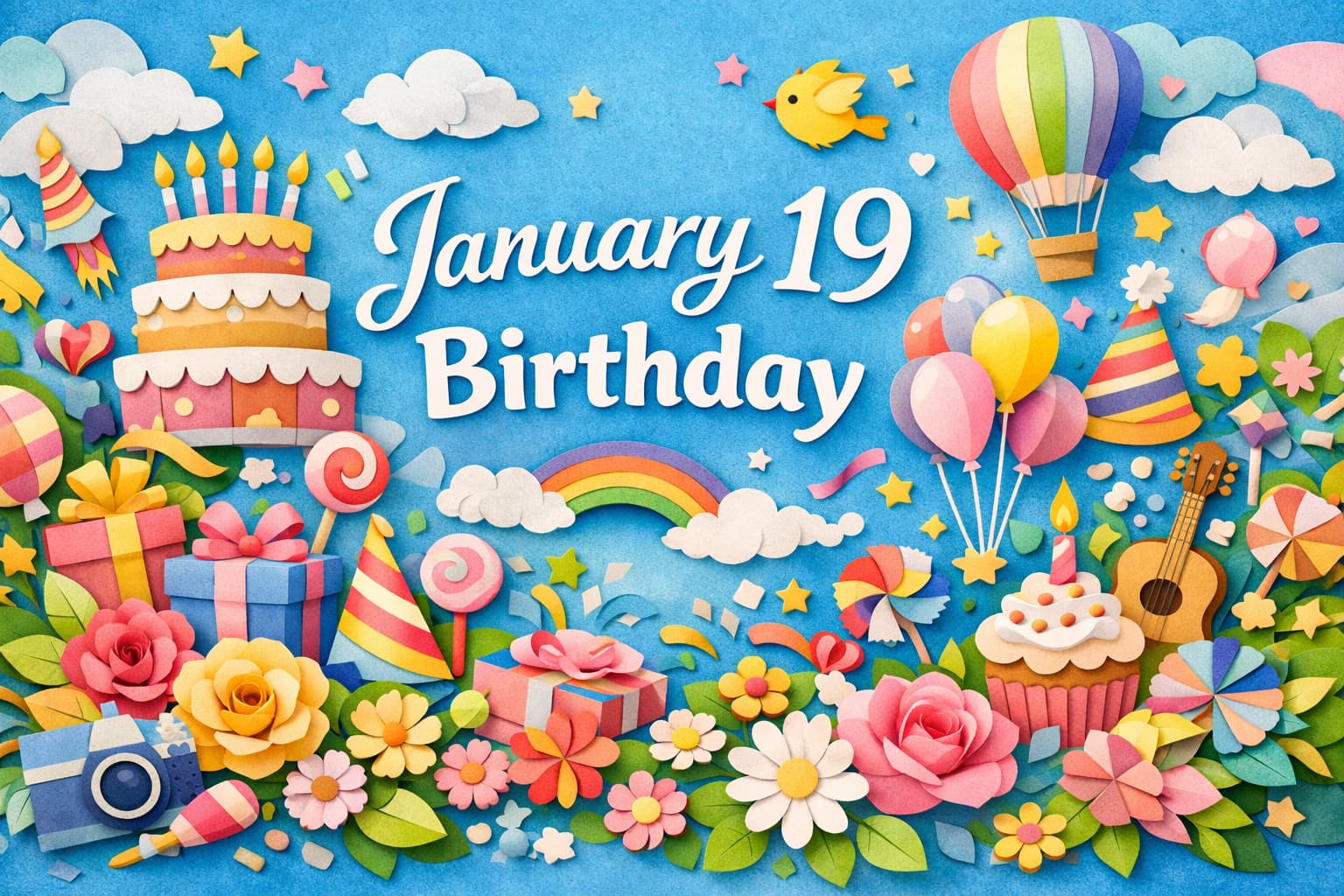 1月19日誕生日の芸能人・有名人を紹介するブログ記事のサムネイル。宇多田ヒカル、石川梨華、松任谷由実、松重豊、Coccoなど音楽と表現力で活躍する人物がわかる華やかな誕生日ビジュアル