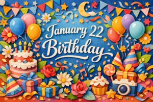 1月22日誕生日の芸能人や有名人を紹介する華やかなペーパーアート風ビジュアル