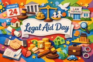 1月24日の法律扶助の日について、法テラスの前身である法律扶助協会の歴史や制度の仕組み、無料法律相談の意義をわかりやすく解説した内容