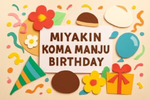 青森県七戸町の「お菓子のみやきん」の駒饅頭誕生日を祝うデザイン。伝統的な和菓子と地域文化を感じさせるビジュアル。