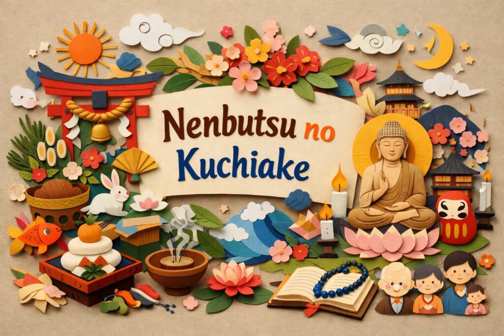 念仏の口開けの由来や意味を解説し、神仏習合の歴史や現代に残る伝統文化に触れる内容
