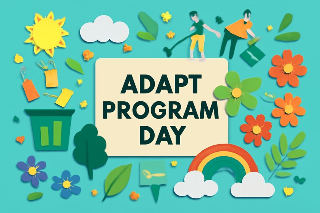 9月29日のアダプト・プログラム記念日を祝うため、市民と行政が協力して街を美化する活動を表現。