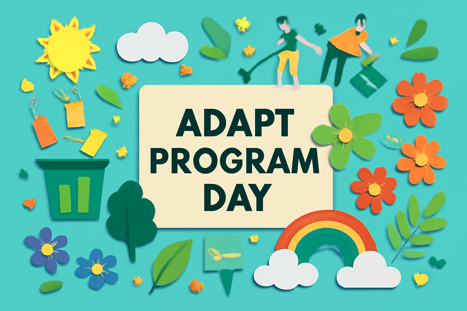 9月29日のアダプト・プログラム記念日を祝うため、市民と行政が協力して街を美化する活動を表現。