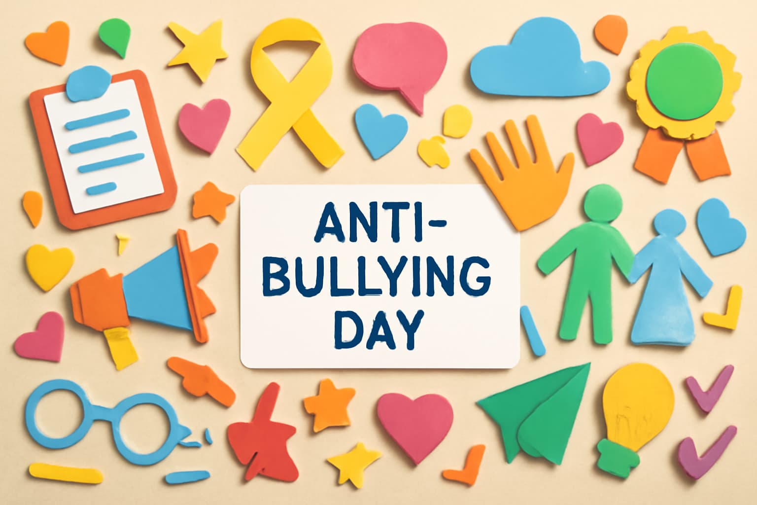 いじめ防止対策を考える日（9月28日）の重要性と取り組みを伝えるカラフルで活気に満ちたビジュアル。