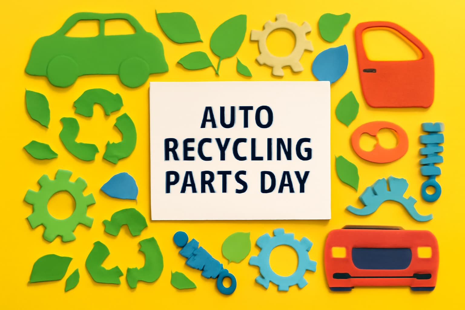自動車中古部品の日の意義と環境保護の重要性を伝えるカラフルなデザインのイメージ