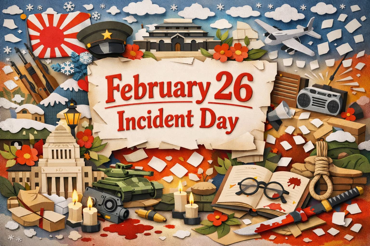 二・二六事件の日(2月26日)の由来と全体像をやさしく解説。雪の東京で起きたクーデター未遂、戒厳、兵に告ぐ、関係人物と教訓を整理。