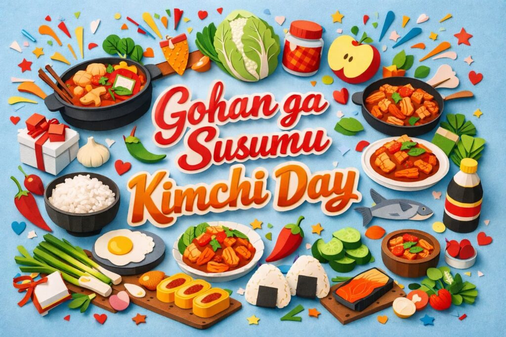 2月26日のご飯がススムキムチの日を解説。語呂の由来、制定企業ピックルス、国産白菜100％やPne-12の特徴、おいしさの秘密がわかります。
