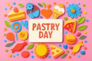 洋菓子の日を祝う、ケーキやお菓子をモチーフにしたカラフルなデザイン