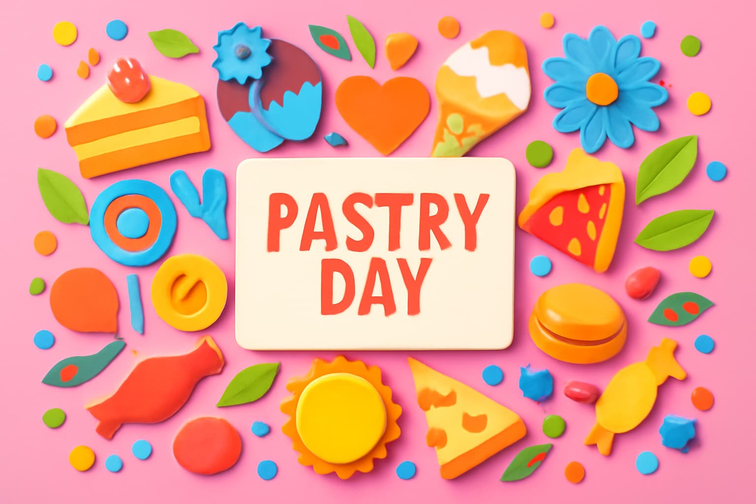 洋菓子の日を祝う、ケーキやお菓子をモチーフにしたカラフルなデザイン