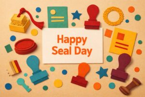 10月1日の印章の日に関連する記念日とその歴史、重要性を象徴するカラフルなデザイン