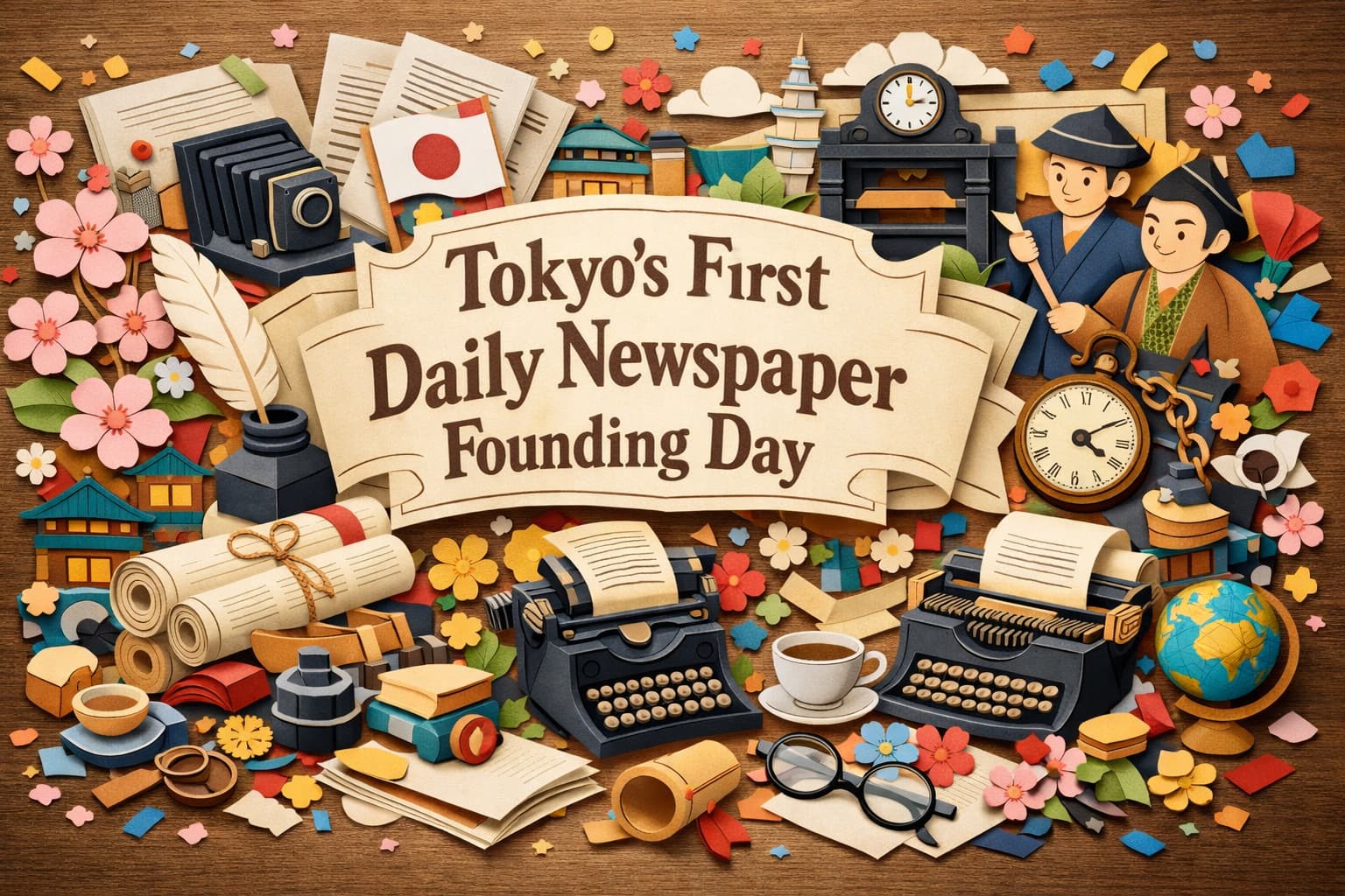 東京で初めての日刊新聞「東京日日新聞」の創刊を記念し、新聞文化の始まりを紹介する内容