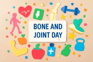 骨と関節の日（10月8日）について、健康維持や運動器官の重要性を強調したデザイン