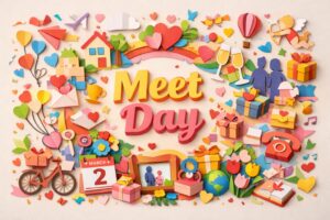 出会いの日（3月2日 記念日）は「ミー（3）ツ（2）＝meets」の語呂が由来です。岡野あつこ氏が制定し、出会いに感謝して友情や愛を育む日です。