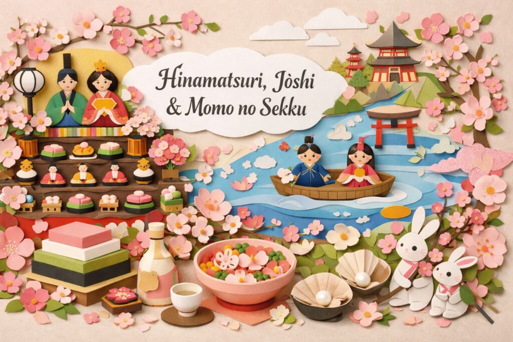 雛祭り・上巳・桃の節句の由来と意味を解説。なぜ3月3日なのか、流し雛の背景、五節句、旧暦や4月3日の地域差、定番の飾りと食の理由までわかります。