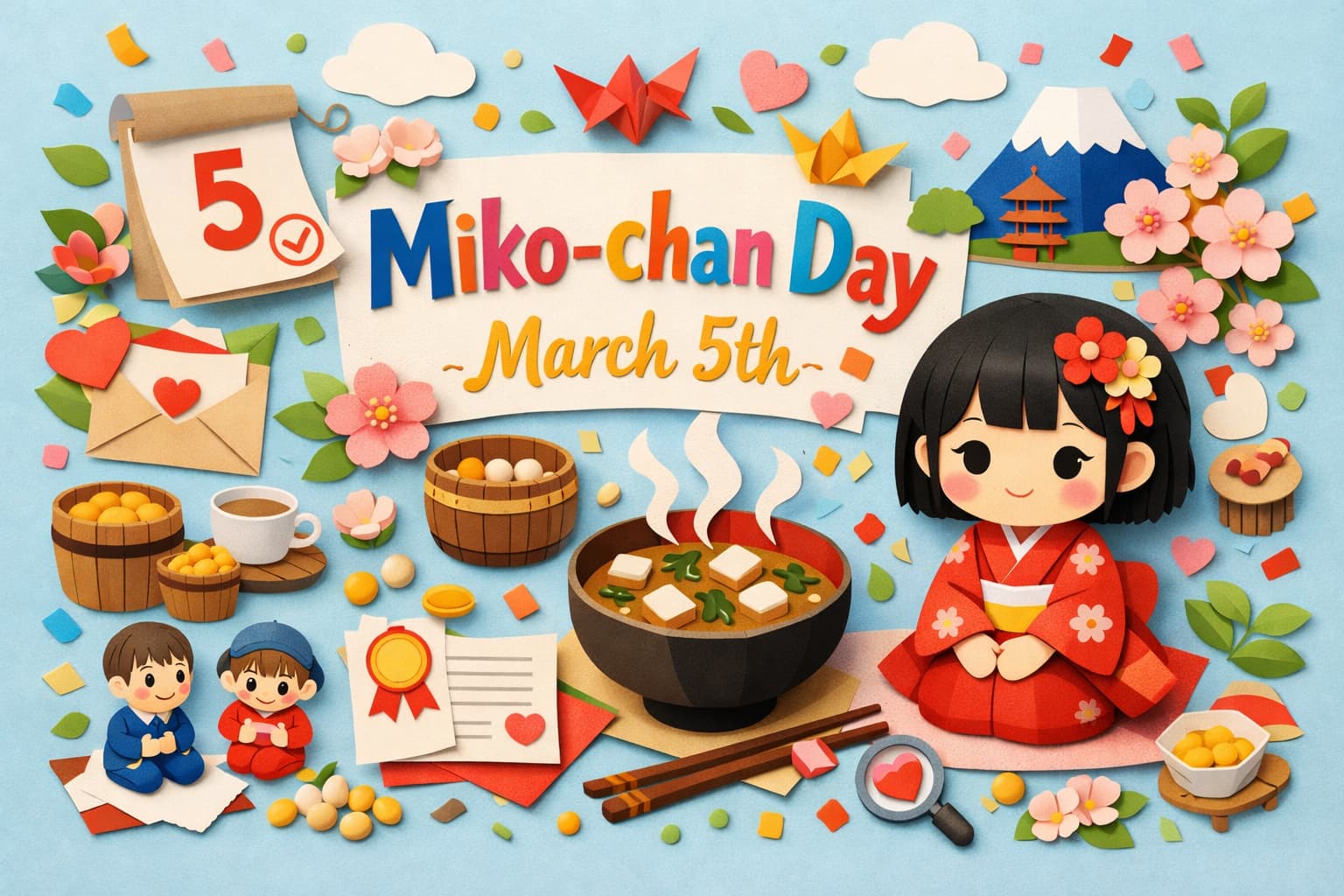 3月5日のみ子ちゃんの日を解説。語呂合わせの由来、2025年3月3日の認定、み子ちゃん誕生秘話や神州一味噌の会社情報まで紹介。