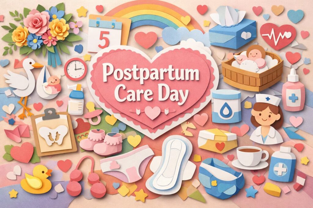 3月5日の産後ケアの日は「3（産）5（後）」の語呂合わせが由来。産後の尿もれや骨盤底筋ケア、吸水ケア専用品の選び方を解説。