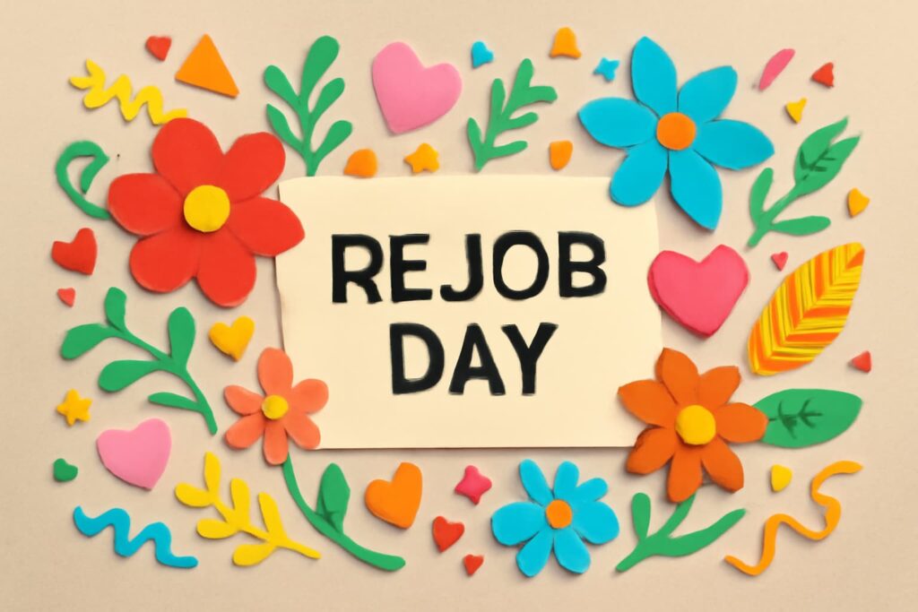 リジョブの日の由来や企業理念を表現したカラフルな紙アートデザイン